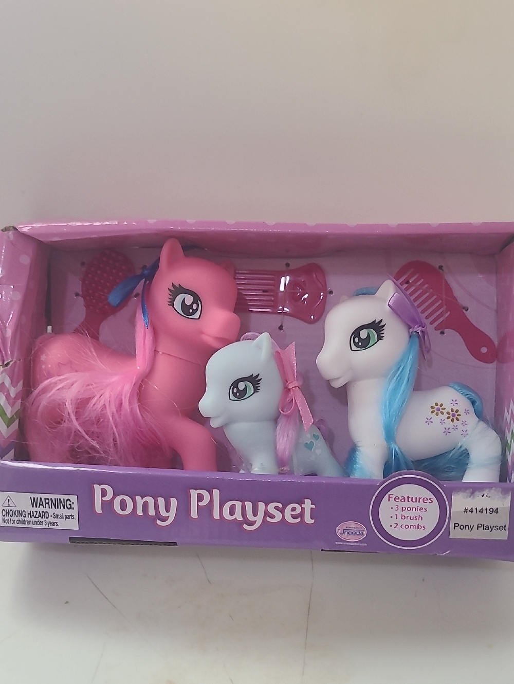 Pony Playset - Pink, White, Light Blue - 3-Piece Brushable Ponies